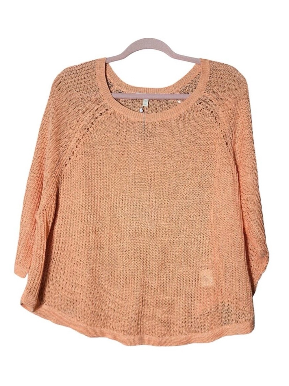 Eileen Fisher Linen Sweater Womens XLarge Fine Gauge Ridgid Stitch Papaya Orange